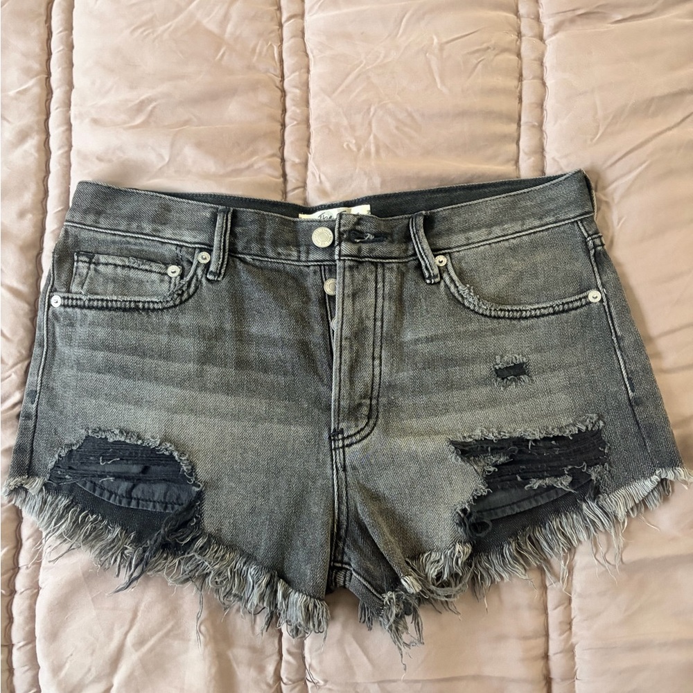 Free People/We The Free Charcoal Frayed Jean Shorts